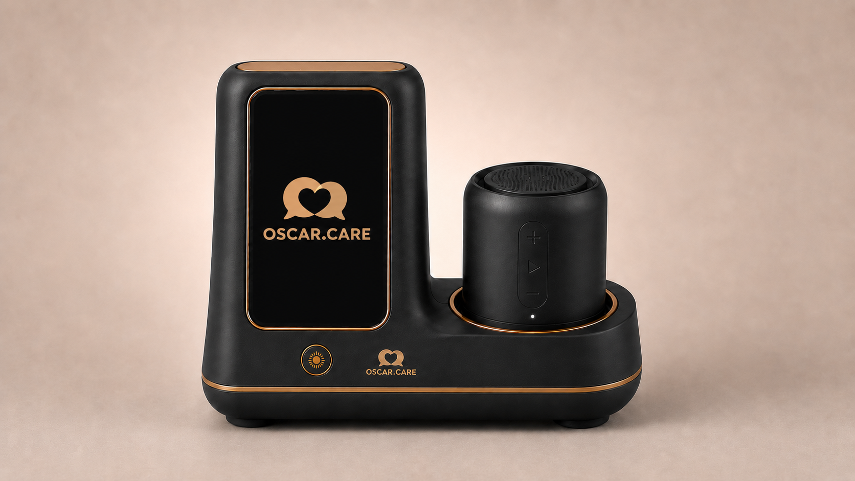 Oscar seen from the front, ready to be unpacked and plugged in.